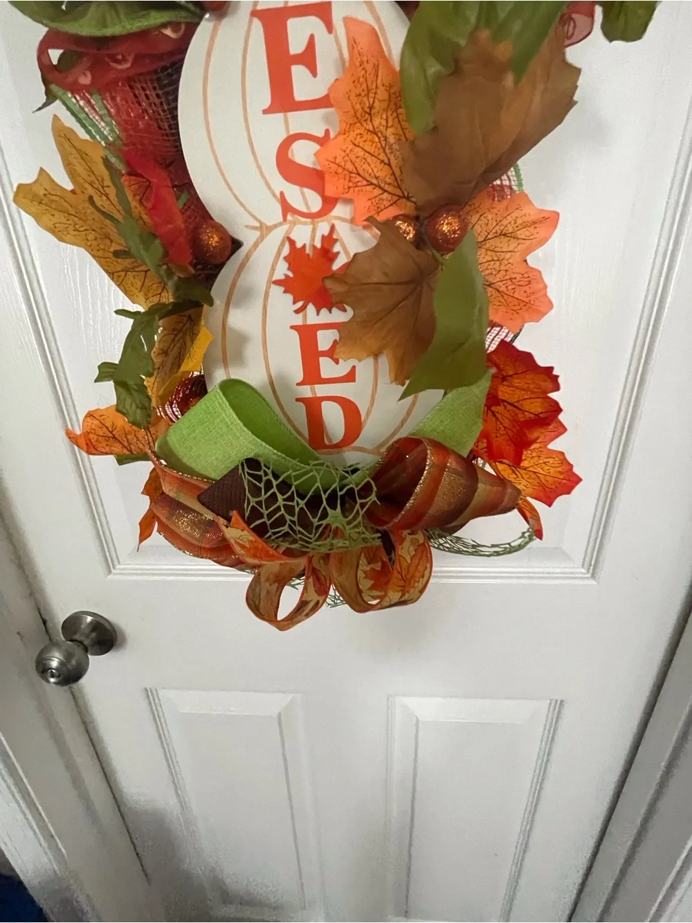 Autumn 'Blessed' Door Hanging - Green & Orange Fall Wreath